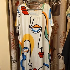 Source Unknown Abstract Face Print Midi Dress - Multicolor